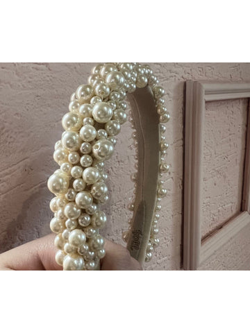 Tiara De Pérola Bordada Off White Média Luxo Casamento